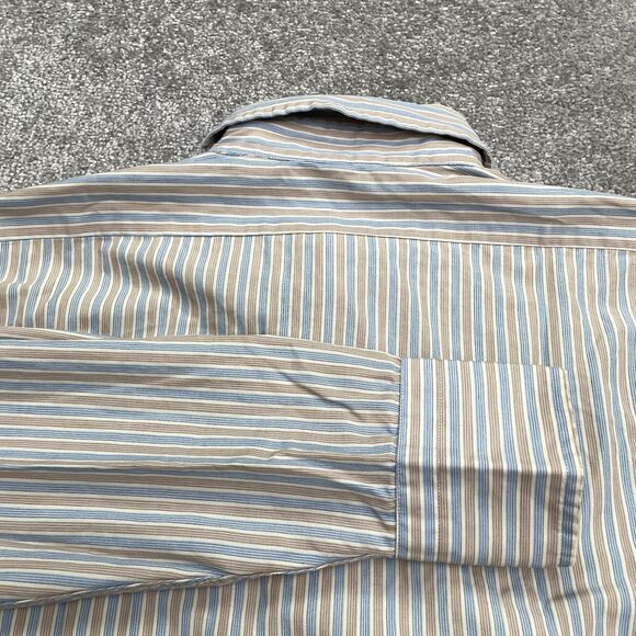 Oleg Cassini For Boonshaft Vintage Dress Shirt Mens 16 33 Brown Blue Striped USA - Picture 5 of 14